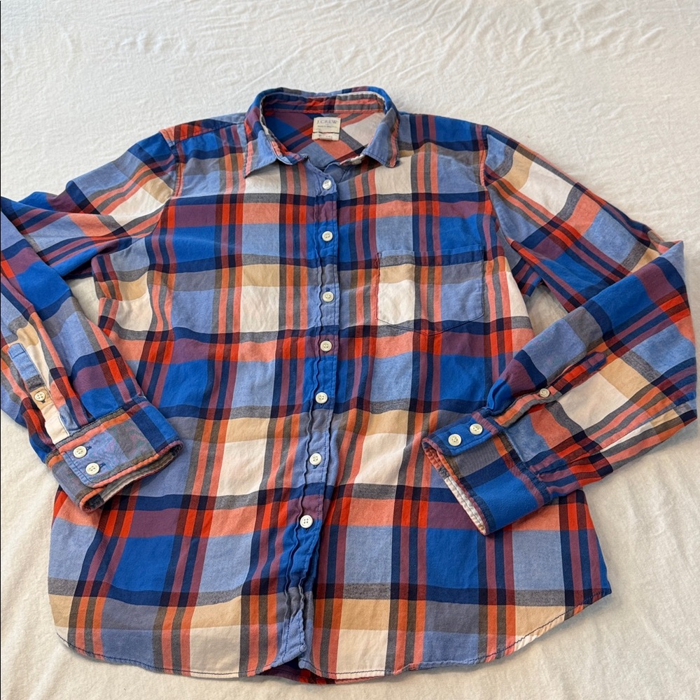 J. Crew Perfect Fit Plaid Pattern Long Sleeve Button Down - Large 100% Cotton